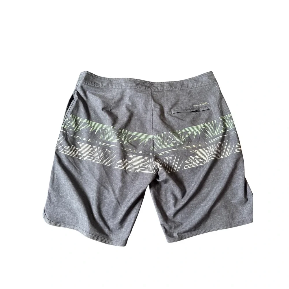 Travis Mathew Mens‎ Swim Trunks Gray Palm Leaf Print Drawstring Board Shorts